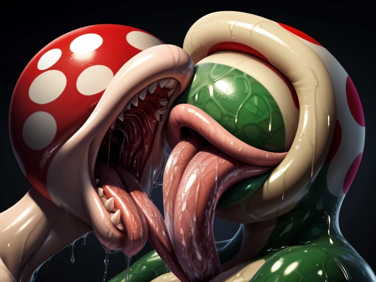 Giant piranha plant, piranha plant, big fleshy lips, big full lips, bimbo lips, tongue out, long tongue, fleshy tongue, wet tongue, huge tongue, oiled, wet mouth, giant piranha plant, giant fleshy tongue, massive tongue, big fleshy lips, bimbo lips, tongue out, long tongue, fleshy tongue, wet tongue, oiled, wet mouth, giant fleshy tongue, oily skin, shiny skin, wet skin, smooth skin, mouth closed, kiss pose, kissing