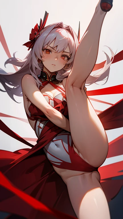 1girl, Alisa Mikhailovna Kujou, beautiful, serious face, red ribbon, hair ornament, naked, hentai, leg spread