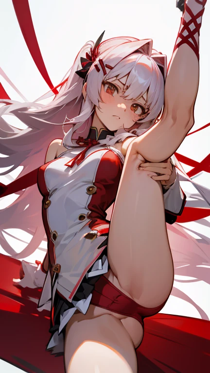 1girl, Alisa Mikhailovna Kujou, beautiful, serious face, red ribbon, hair ornament, naked, hentai, leg spread