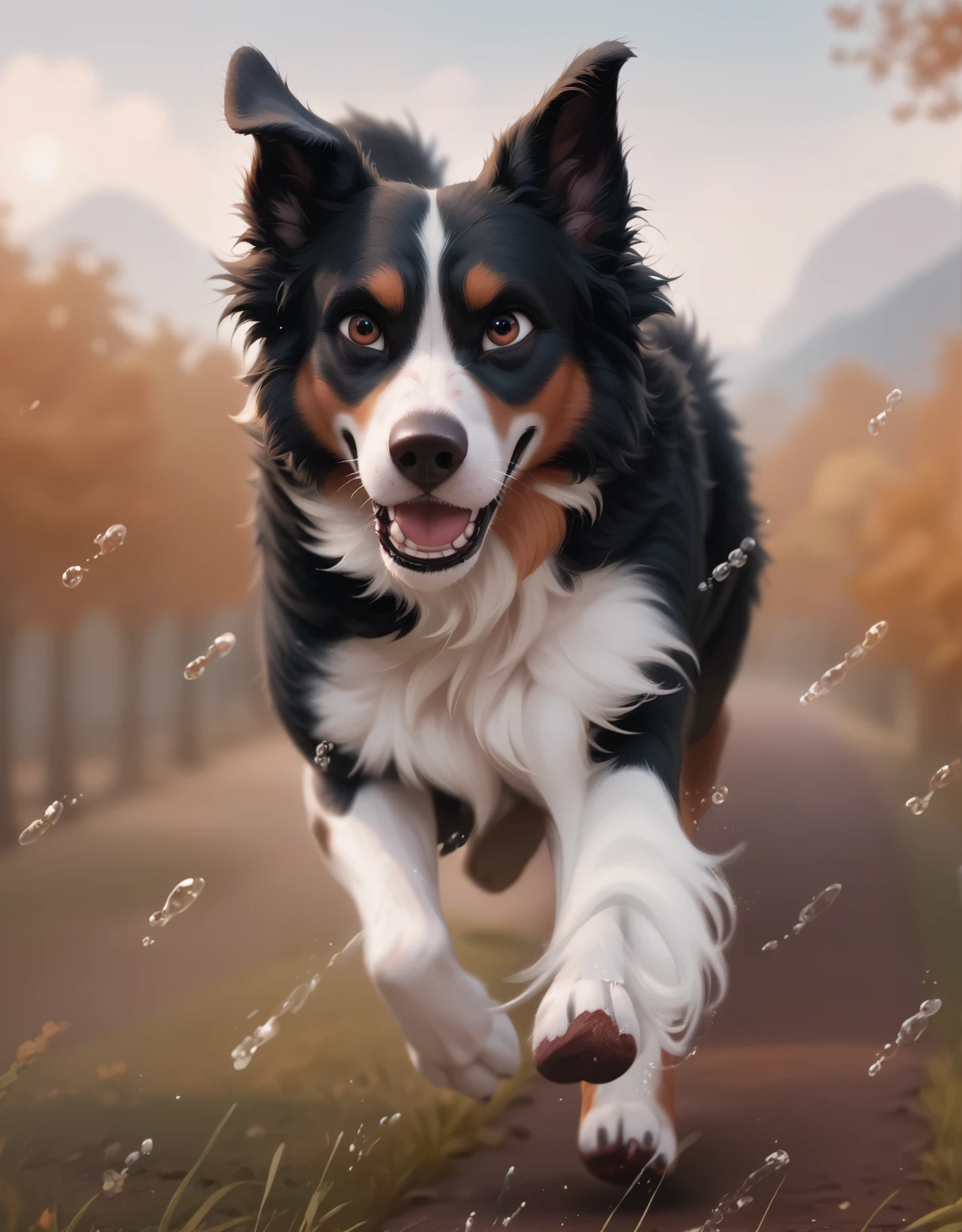 border collie dog running, Pixar-style