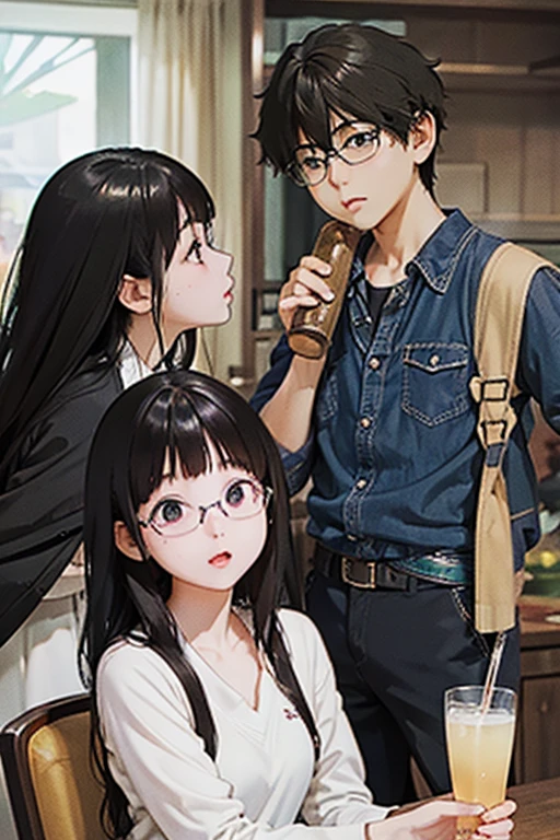 Highest quality、masterpiece、High sensitivity、High resolution、Detailed Description、Slender women、Glasses、Boys、Holding a girl、