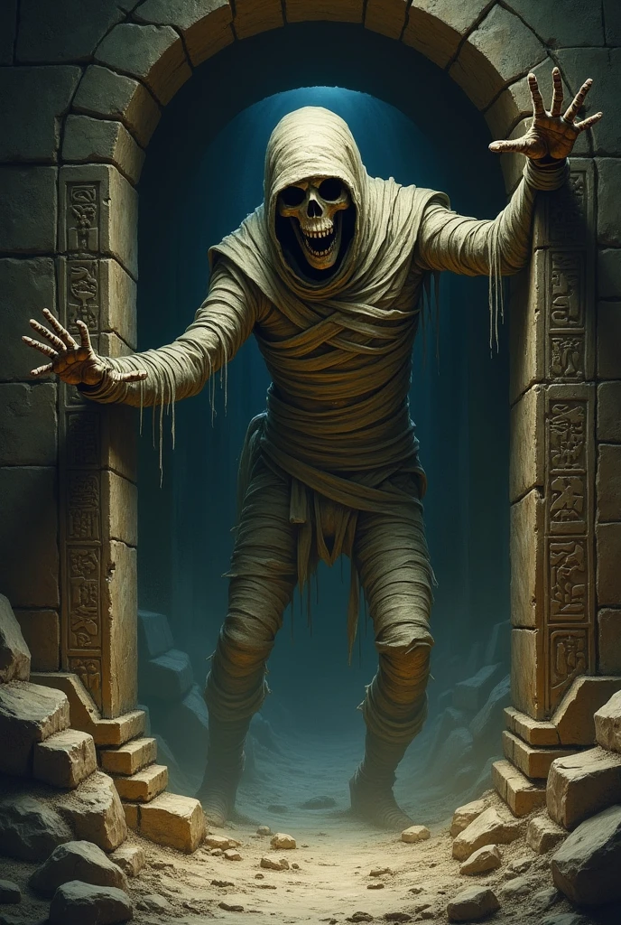 (( goosebumps book art )) a mummy coming out of a tomb