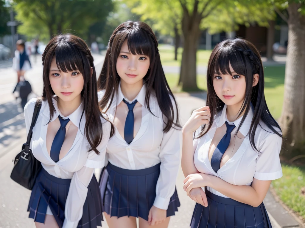 (((Highest quality, Ultra-high resolution, Realistic, RAW Photos, 8k, Real photograph: 1.6))), (((日本人high school girl, ))) , Beautiful detailed, Beautiful Face, (((Cute Smile))), Japanese beautiful skin, (((Black Hair, Semi-long hair))), (((Summer Girls' School Uniform))), (((White shirt, Blue check mini skirt))), (((Big Breasts: 1.5))), Super Real, Soft Light, (((high school girl, Very detailed, 6+girls: 1.99))), ((((high school girl, Very detailed, (perfect identical faces, Perfect identical height, Perfect matching outfit, Perfect matching hairstyle, 完璧な同じBig Breasts: 1.99))))), ((100人のhigh school girl: 1.6)), (((high school girlのみ))), ((100人high school girlに囲まれる)), Full body photo, Wide-angle field of view, congestion, Intensive, (((high and wide view))), (city park), (10,000 people, 数百万人のhigh school girlが集まる)