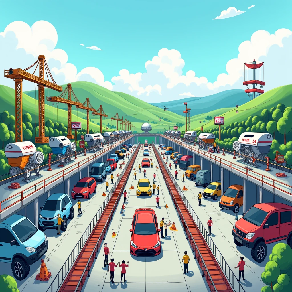 a cartoon-style Toyota factory