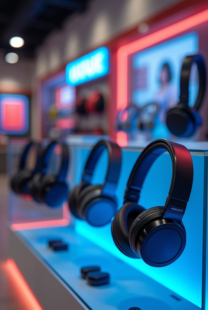 A photo with several wireless headphones in a store called Variedades Duque 