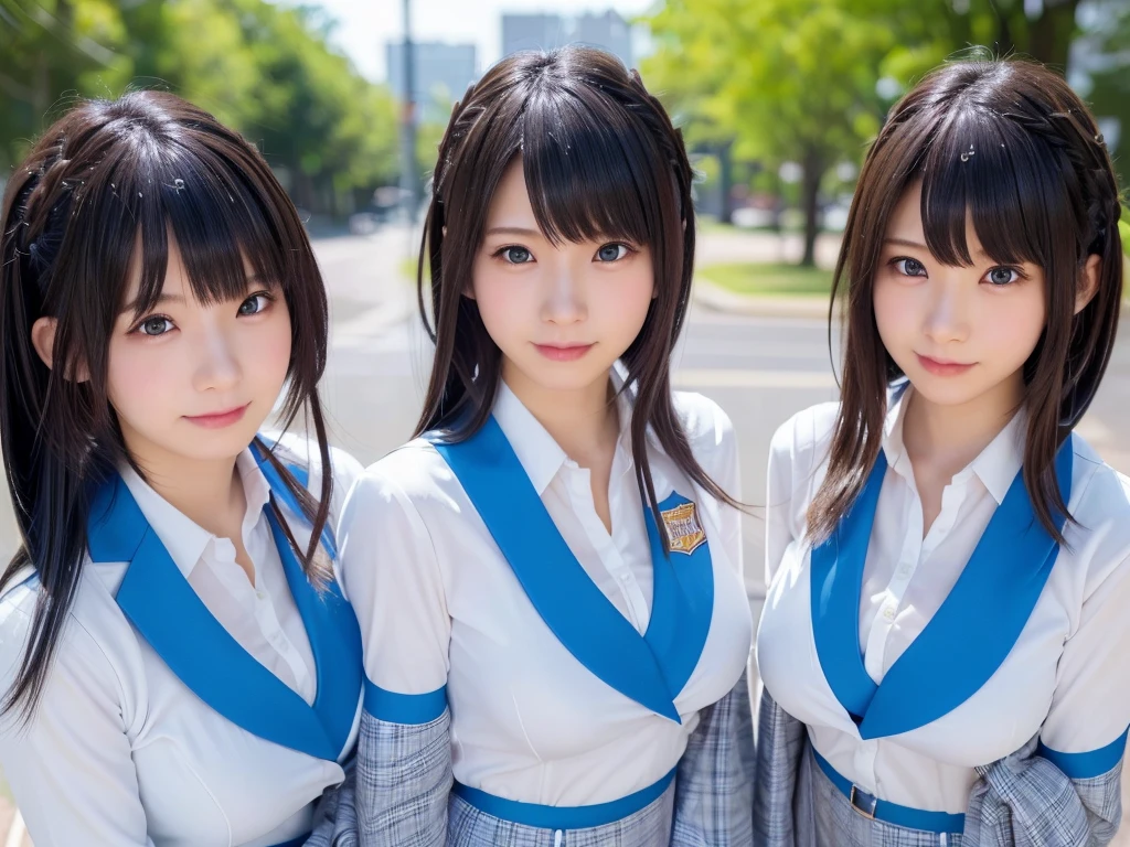 (((Highest quality, Ultra-high resolution, Realistic, RAW Photos, 8k, Real photograph: 1.6))), (((日本人high school girl, ))) , Beautiful detailed, Beautiful Face, (((Cute Smile))), Japanese beautiful skin, (((Black Hair, Semi-long hair))), (((Summer Girls' School Uniform))), (((White shirt, Blue check mini skirt))), (((Big Breasts: 1.5))), Super Real, Soft Light, (((high school girl, Very detailed, 6+girls: 1.99))), ((((high school girl, Very detailed, (perfect identical faces, Perfect identical height, Perfect matching outfit, Perfect matching hairstyle, 完璧な同じBig Breasts: 1.99))))), ((100人のhigh school girl: 1.6)), (((high school girlのみ))), ((100人high school girlに囲まれる)), Full body photo, Wide-angle field of view, congestion, Intensive, (((high and wide view))), (city park), (10,000 people, 数百万人のhigh school girlが集まる)