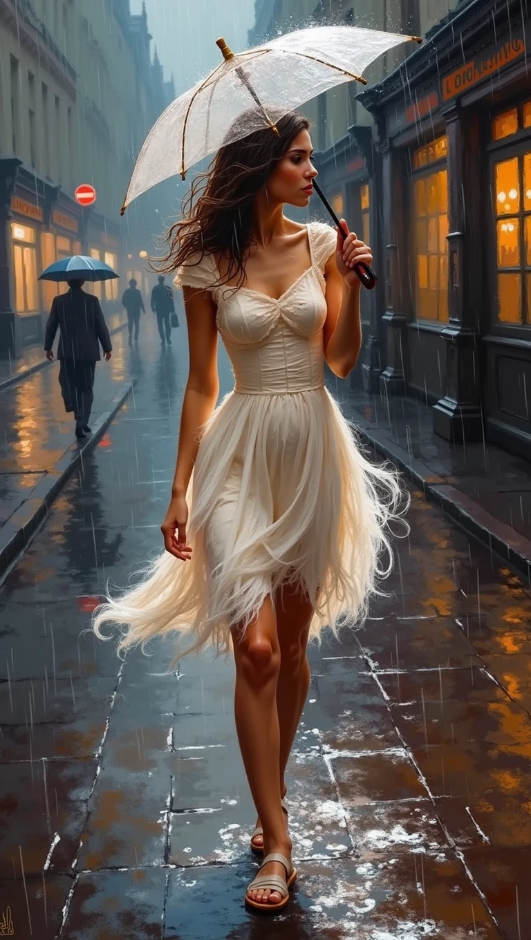 (rainy night:1.5), (Tasteful:1.5), (full color:1.5), 8k, 4k, (magic:1.5), (dripping paint;1.5), (night London street:1.5), (1900s:1.5), (three girls far away with umbrella :1.3), (wearing a long wet dress:1.5), (slender:1.5), (full body:1.5), (beautiful city lighting:1.5), (light reflection:1.3), (steam:1.5), (fog:1.5), (mist:1.5), (humid:1.5), (smog:1.5), (heavy rain:1.5),(wet:1.5), (sweat:1.5),(step:1.5),(rolling:1.5),(dynamic:1.5), ((a thick textured oil painting, impasto brushstrokes, dry brushing, paletteknife:2)) oil painted harmonic colors, ((modern impasto style:2), abstract art, vibrant colors, deep shadows, warm lighting, atmospheric, moody, dramatic, intricate details, Harmonic composition, expressive brushwork, textural paint surface, (best quality,4k,8k,highres,masterpiece:1.2),ultra-detailed,(realistic,photorealistic,photo-realistic:1.37)