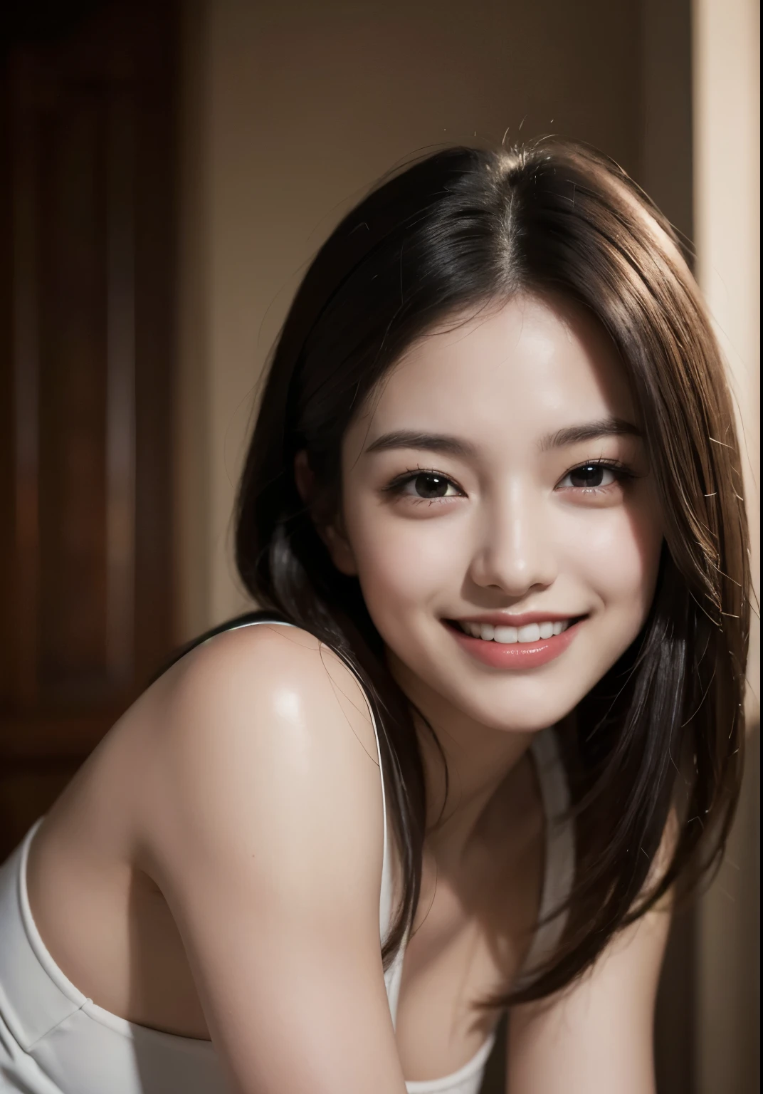 Highest quality, masterpiece, Ultra-high resolution, (Realistic:1.4), RAW Photos,   Captivating smile, cute, Realistic lighting,