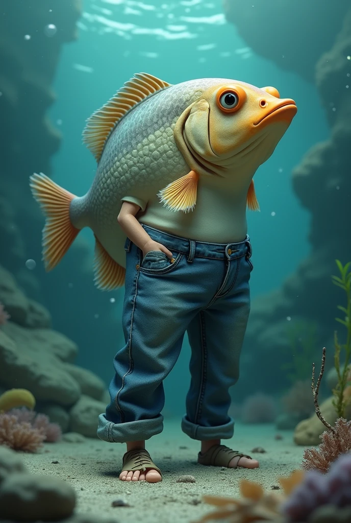 Normal fish wearing pants