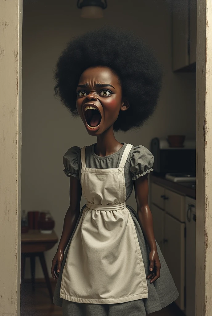 Drawing of a black doll, housewife, Stressed mom yelling