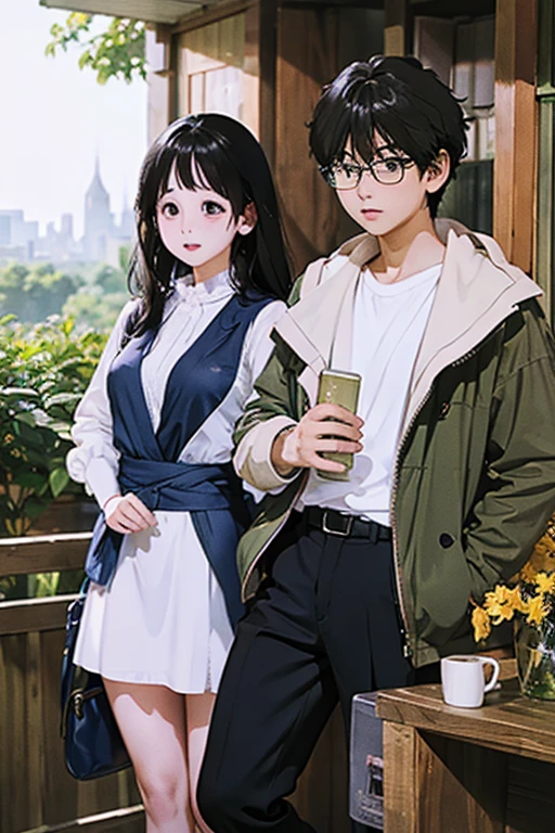 Highest quality、masterpiece、High sensitivity、High resolution、Detailed Description、Slender women、Glasses、Boys、Holding a girl、lift、