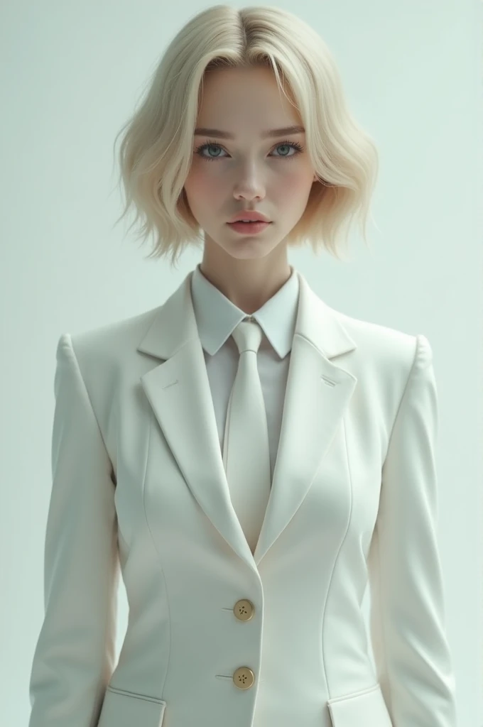 White suit、tie、Emphasize the chest、Blonde short、High school girl、Perfect Face、Perfect Style、reluctant machine