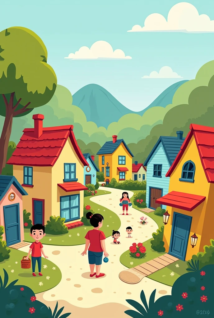 Make a picture in a town with easy drawing characters to draw