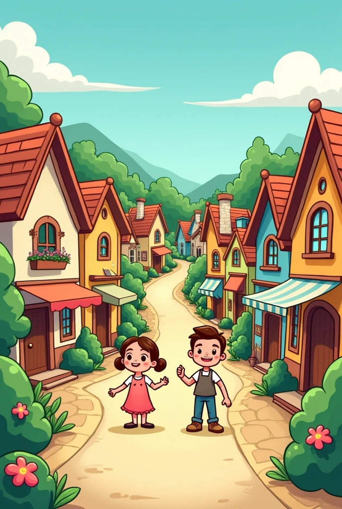 Make a picture in a town with easy drawing characters to draw