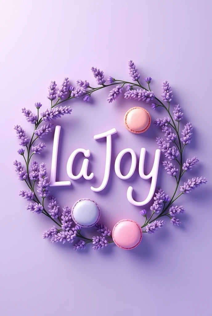 Create a lilac background logo with details featuring lavender flowers and sweets, where the company name is LaJoy