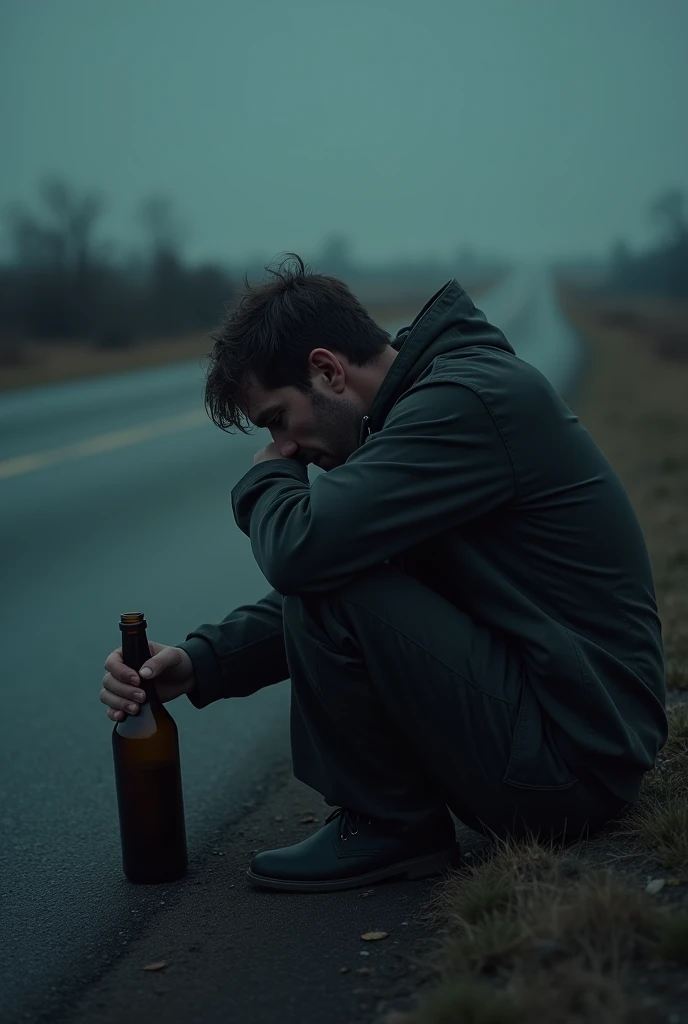 male drink  and crying hard   in road side 
