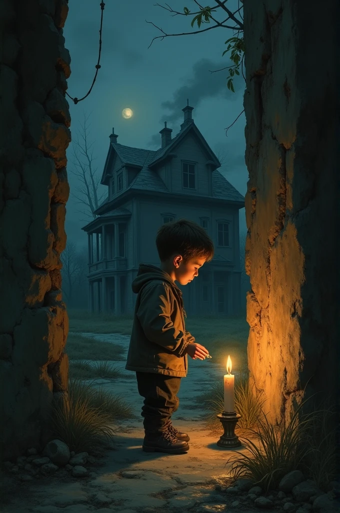 The boy Ethan visits the old house every year on that same night, lighting a candle inside.  
