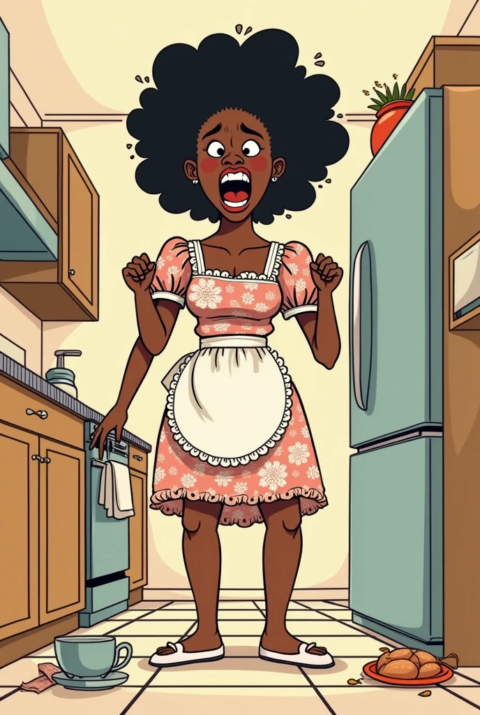 Drawing of a black doll, housewife, Stressed mom yelling ( I don't want anything realistic)