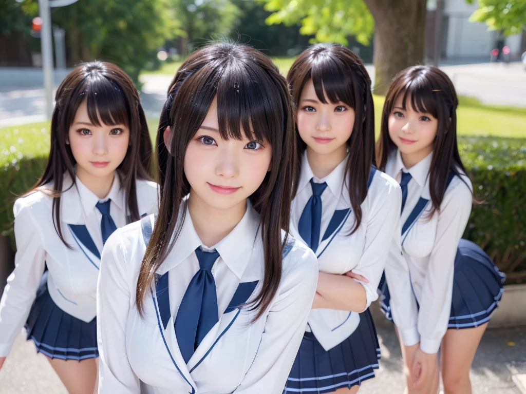 (((Highest quality, Ultra-high resolution, Realistic, RAW Photos, 8k, Real photograph: 1.6))), (((日本人high school girl, 16yo))) , Beautiful detailed, Beautiful Face, (((Cute Smile))), Japanese beautiful skin, (((Black Hair, Semi-long hair))), (((Summer Girls' School Uniform))), (((White shirt, Blue check mini skirt))), (((Big Breasts: 1.5))), Super Real, Soft Light, (((high school girl, Very detailed, 6+girls: 1.99))), ((((high school girl, Very detailed, (perfect identical faces, Perfect identical height, Perfect matching outfit, Perfect matching hairstyle, 完璧な同じBig Breasts: 1.99))))), (((100人のhigh school girl: 1.6))), (((high school girlのみ))), ((((100人high school girlに囲まれる)))), Full body photo, Wide-angle field of view, congestion, Intensive, (((high and wide view))), (city park), ((10,000 people, 数百万人のhigh school girlが集まる))