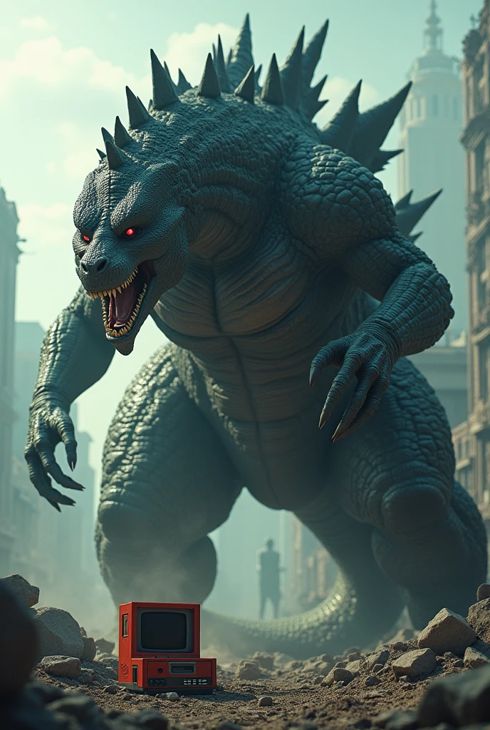 godzilla with 
game cosole 