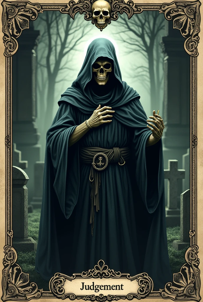 playing card de tarot, dark, souls, playing card, Number 20, judgmental, skullish, cemetery, skullish com roupa de juiz toga,