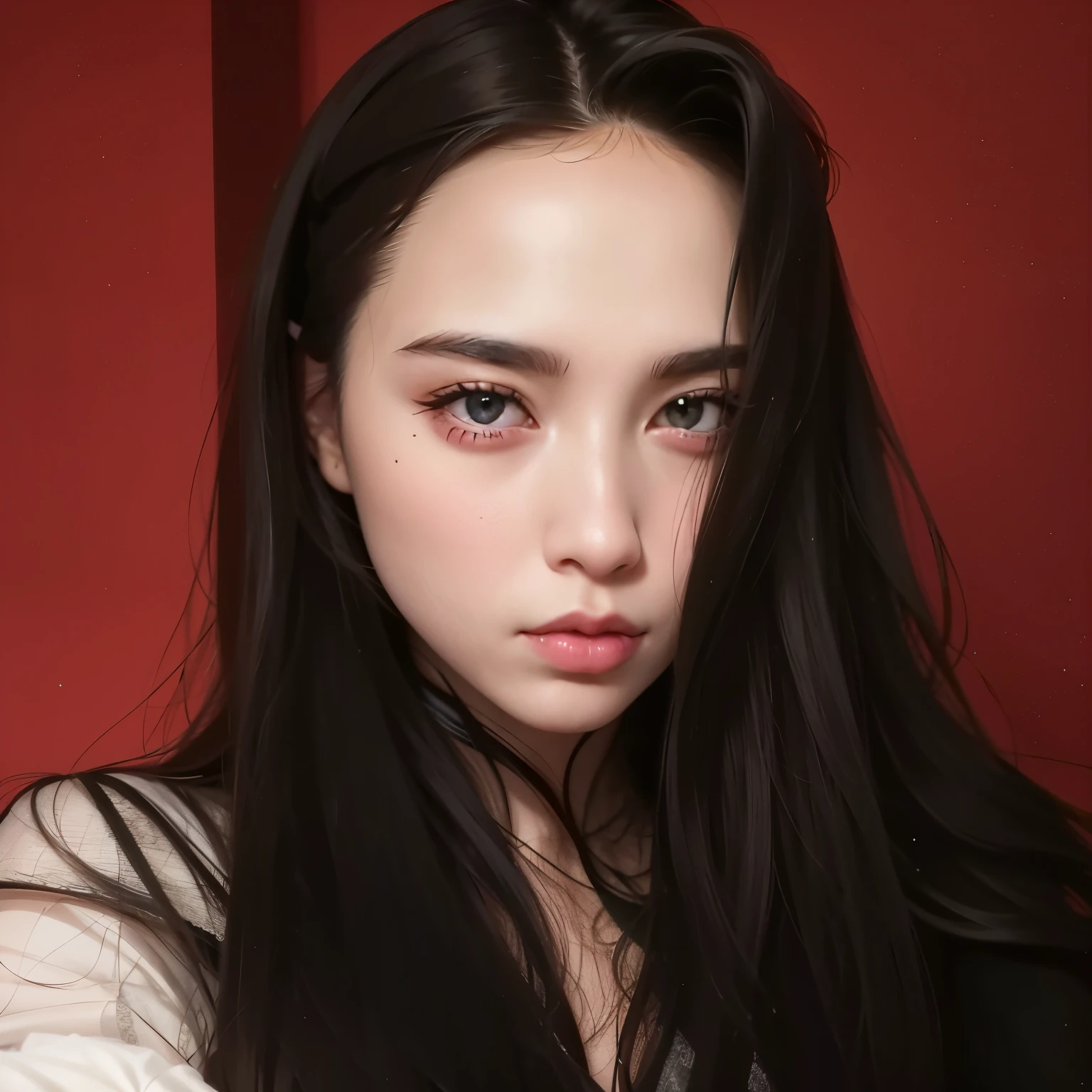 A blonde woman with long hair and piercings posing for a photo, 긴 black hair를 가진, 긴 black hair를 가진, perfect white hair girl, Avamax, tifa lockhart black hair, pale porcelain white skin, anime girl in real life,  black hair, 엄청나게 black hair, 아주 black hair, 긴 black hair를 가진, Her hair is black