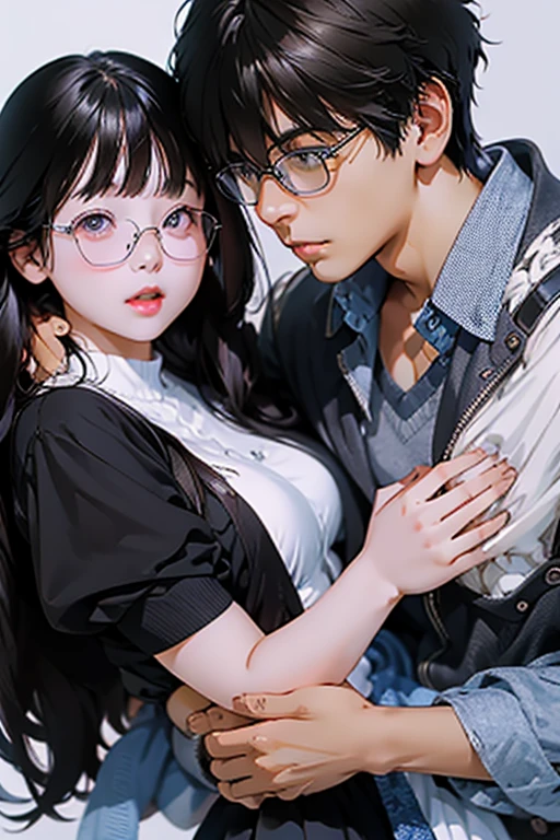 Highest quality、masterpiece、High sensitivity、High resolution、Detailed Description、Slender women、Glasses、The man is carrying the woman.、Lift with both hands、