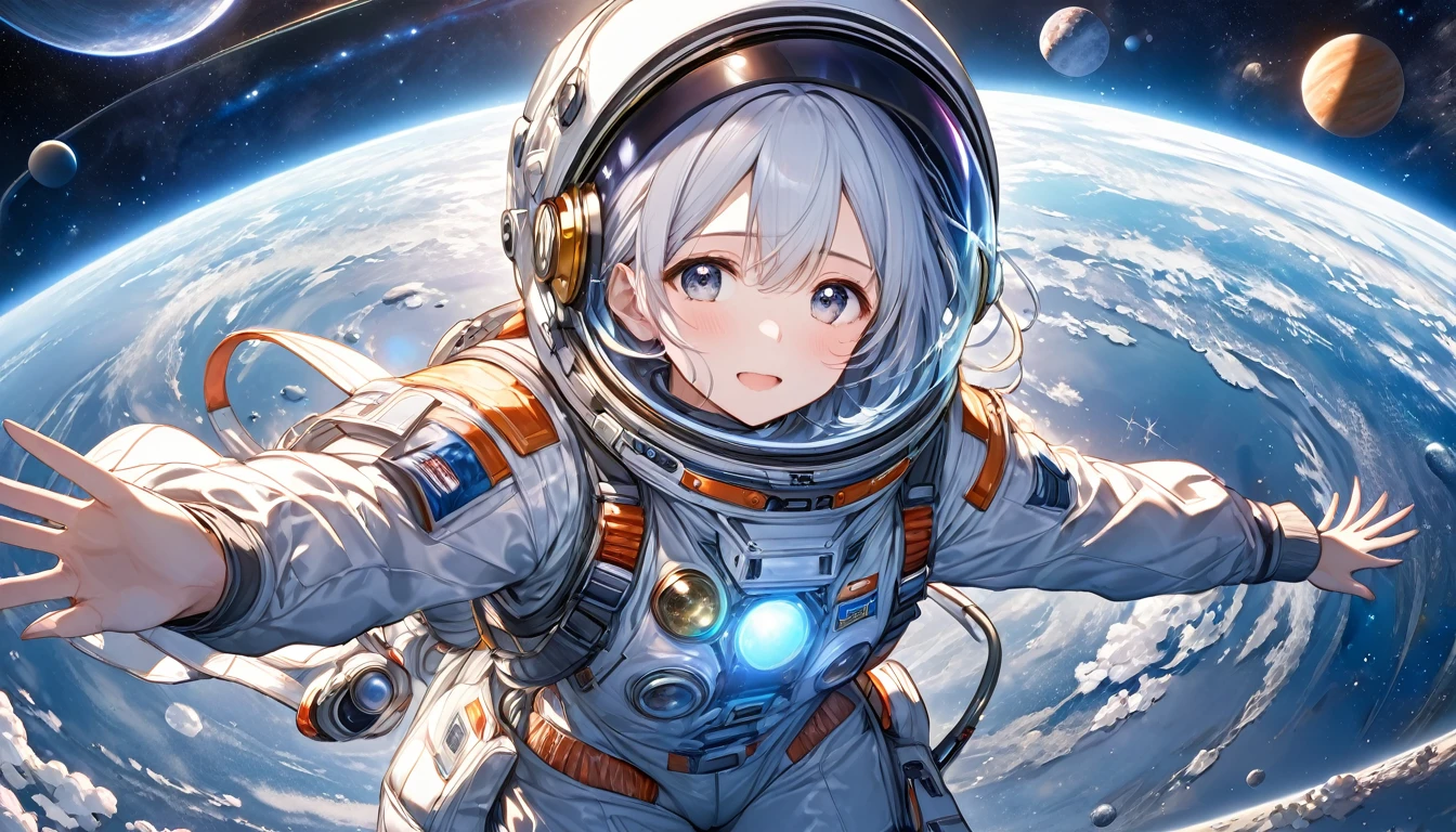 **263. One person。Space Explorer。遠いstar系を探査する。Cowboy shot or close-up。
masterpiece, best quality, ultra detailed (Detailed fingers), (Emotional), (Breathtakingly beautiful),
(main part: 1.2 Whole body。), (Anime Style), (Very detailed), (Space Exploration),
(超High resolution, High resolution), (8k), (High resolution: 1.2), (Complex and beautiful: 1.2)**
- background: 遠いstar系、異starの風景と煌めくstar々Spread。
- Explorer: Young woman, around 18 years old、Wearing a space suit、宇宙探査機の外でstarを観察している。
-pose: 空中でstarを観察し、The moment of gathering data。
-expression: A face filled with curiosity、Wonder at the mysteries of the universe。
- Effects: star々The radiance and light of the probe、Effects that symbolize the vastness of space。
-color: The deep black of outer space、star々The contrast of white and blue that shines with the light of discovery。