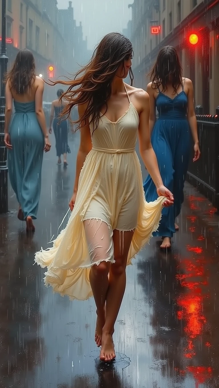 (rainy night:1.5), (Tasteful:1.5), (full color:1.5), 8k, 4k, (magic:1.5), (dripping paint;1.5), (night London street:1.5), (1900s:1.5), (((three girls staring at each other :1.8))), (dynamic poses: 1.7) (wearing a Red, Yellow, White and Blue, long wet dress:1.8), (slender:1.5), (full body:1.5), (beautiful city lighting:1.5), (light reflection:1.3), (steam:1.5), (fog:1.5), (mist:1.5), (humid:1.5), (smog:1.5), (heavy rain:1.5),(wet:1.5), (sweat:1.5),(step:1.5),(rolling:1.5),(dynamic:1.5), ((a thick textured oil painting, impasto brushstrokes, dry brushing, paletteknife:2)) oil painted harmonic colors, ((modern impasto style:2), abstract art, vibrant colors, deep shadows, warm lighting, atmospheric, moody, dramatic, intricate details, Harmonic composition, expressive brushwork, textural paint surface, (best quality,4k,8k,highres,masterpiece:1.2),ultra-detailed,(realistic,photorealistic,photo-realistic:1.37)