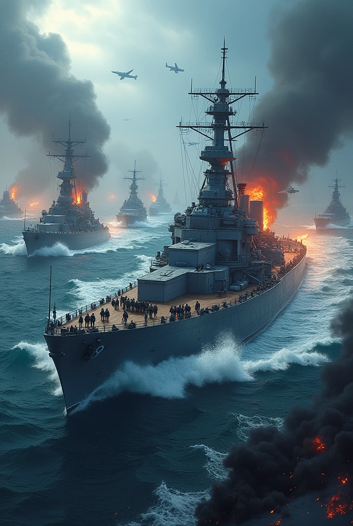 Create an armed force in war, with another armed force , with all types of naval force