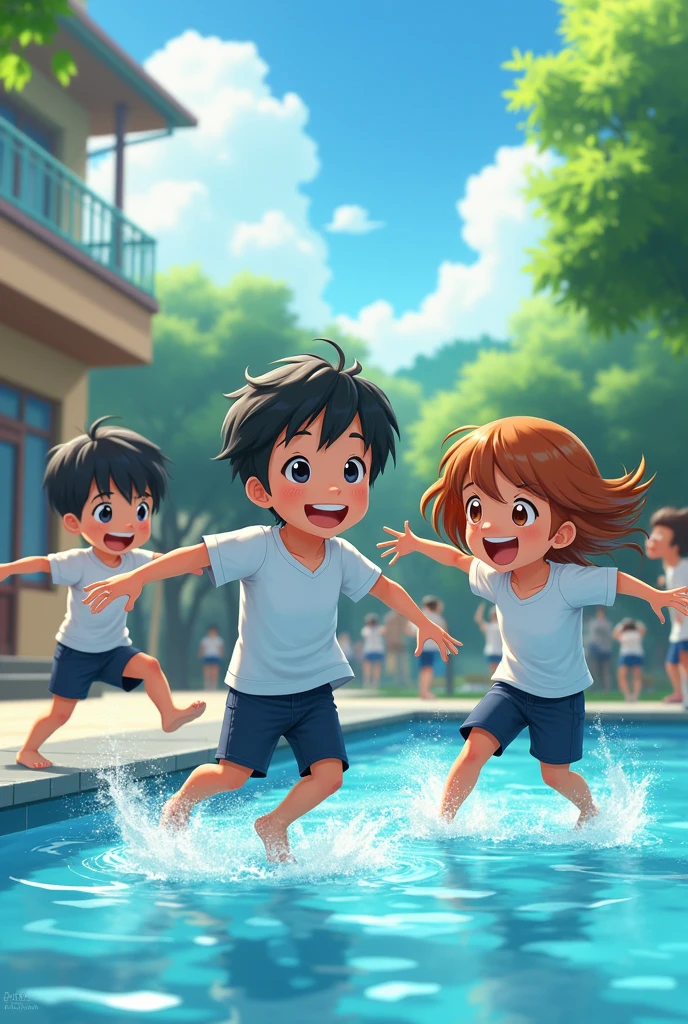 Primary school students、Pool、Stick your butt out、From the back