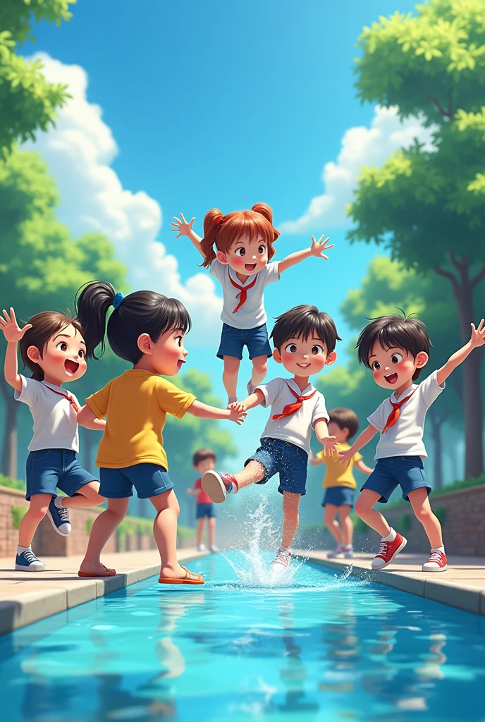 Primary school students、Pool、Stick your butt out、From the back