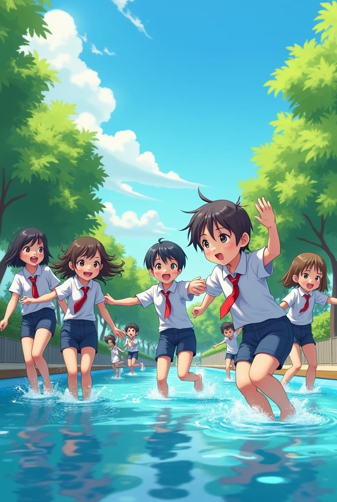 Primary school students、Pool、Stick your butt out、From the back