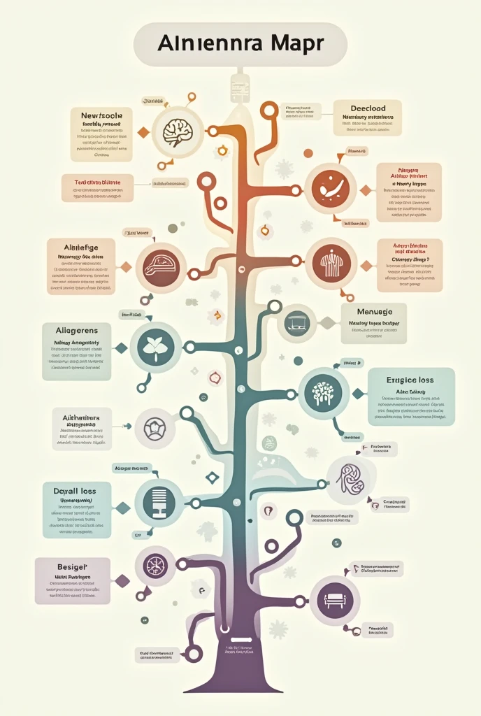 Create a semantic map with information about Alzheimer's disease, animated and simple.