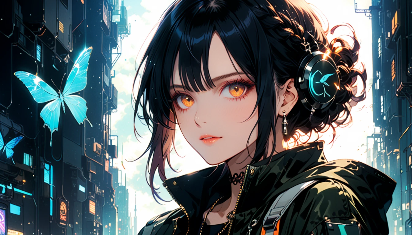 cyber punk,Female punk singer, lofi ,Run,,Harry Clarke style,(Ashley Wood Style:1.4), (Double exposure:1.4),Thrilling footage released,cyber punk ヴェイパーウェイヴ,Holographic Projection,(Pause,Dynamic Action:1.8)