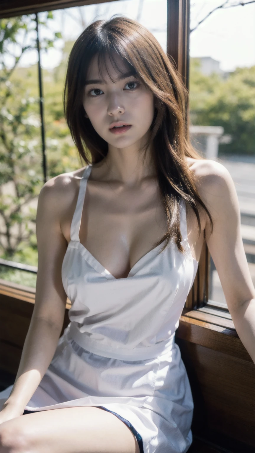 ((Extremely precise and accurate anatomy)), (masterpiece:1.43), Perfect balance, Realistic photos, Shrapnel:1.22、One in his 20s、young woman、Very realistic、High resolution photos、Wavy, Shoulder-length chestnut hair、Grace from the shoulders down、The eyes are a striking green with gold flecks.、Natural arched eyebrows、The skin is white and smooth、naturals, Healthy shine、Straight and white teeth、A micro bikini made from soft and lightweight fabric for a snug fit.、Sunlit beach in the evening、The sea swaying in the wind、Clear deep blue sky with white clouds、The sunlight is warm and golden、Natural highlights and shadows that accentuate facial features and clothing textureakeup is minimal and naturals、Light Foundation、A faint blush、Subtle eyeliner、A little mascara々、Soft pink lip color、Mr.々pose、Make different facial expressions、Wavy hair、A sense of movement and vitality、(((Shallow depth of field effect)))、Image focus、The atmosphere is warm、The energy of joy、Natural Beauty, (big breast:1.2), detailed face, facing forward, long hair