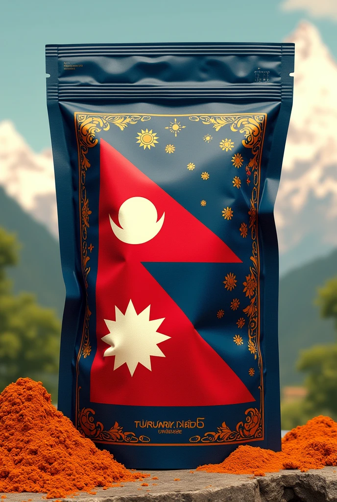 Design turmeric packaging pouch using nepal flag color theme