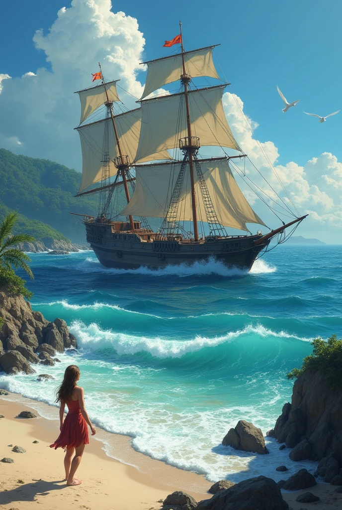 the ship that she traveled with had a problem with its function and caused a shipwreck. The waves swept her body onto the shore. She woke up one day later and found herself on a strange island.