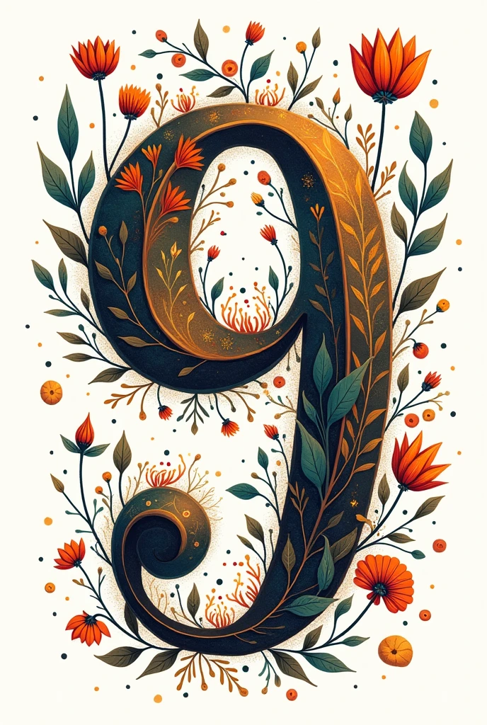 Print written number nine with drawings around it