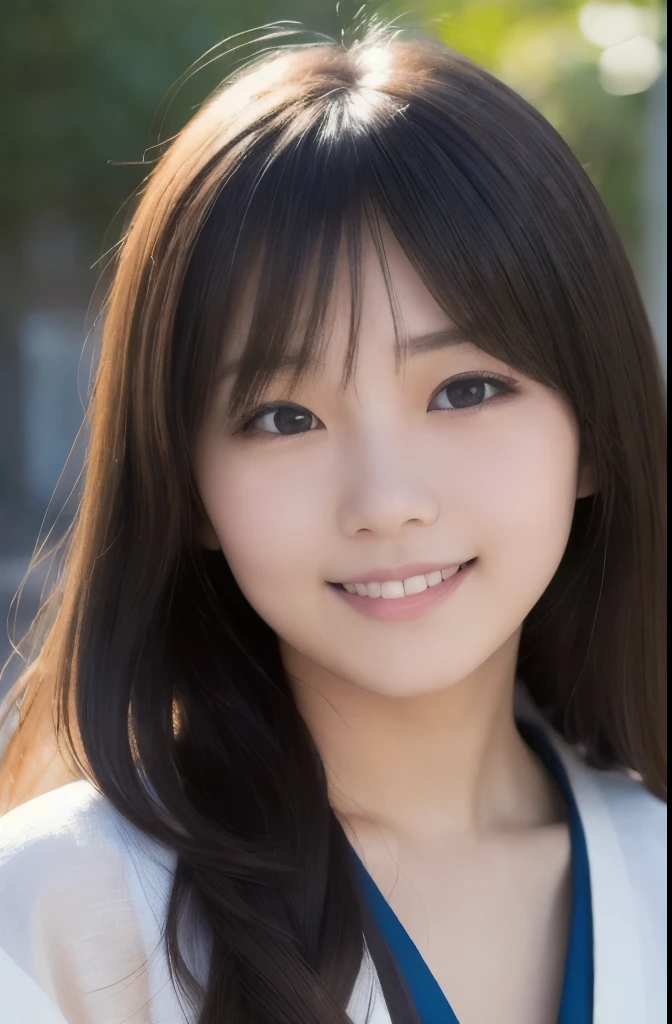 best quality, face focus, soft light, ultra high res, (photorealistic:1.4), RAW photo,(Shinozaki Ai), white skin, kawaii, 1 Japanese girl, solo, cute, (smile), (pupil, lights in the eyes),  detailed beautiful face, Medium-sized breasts,(high resolution detail of human skin texture),(long hair),(portrait), upper body, white traditional kimono