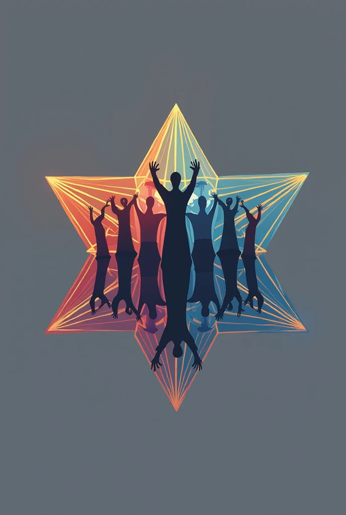 7 people combined into a prisma as a logo concept