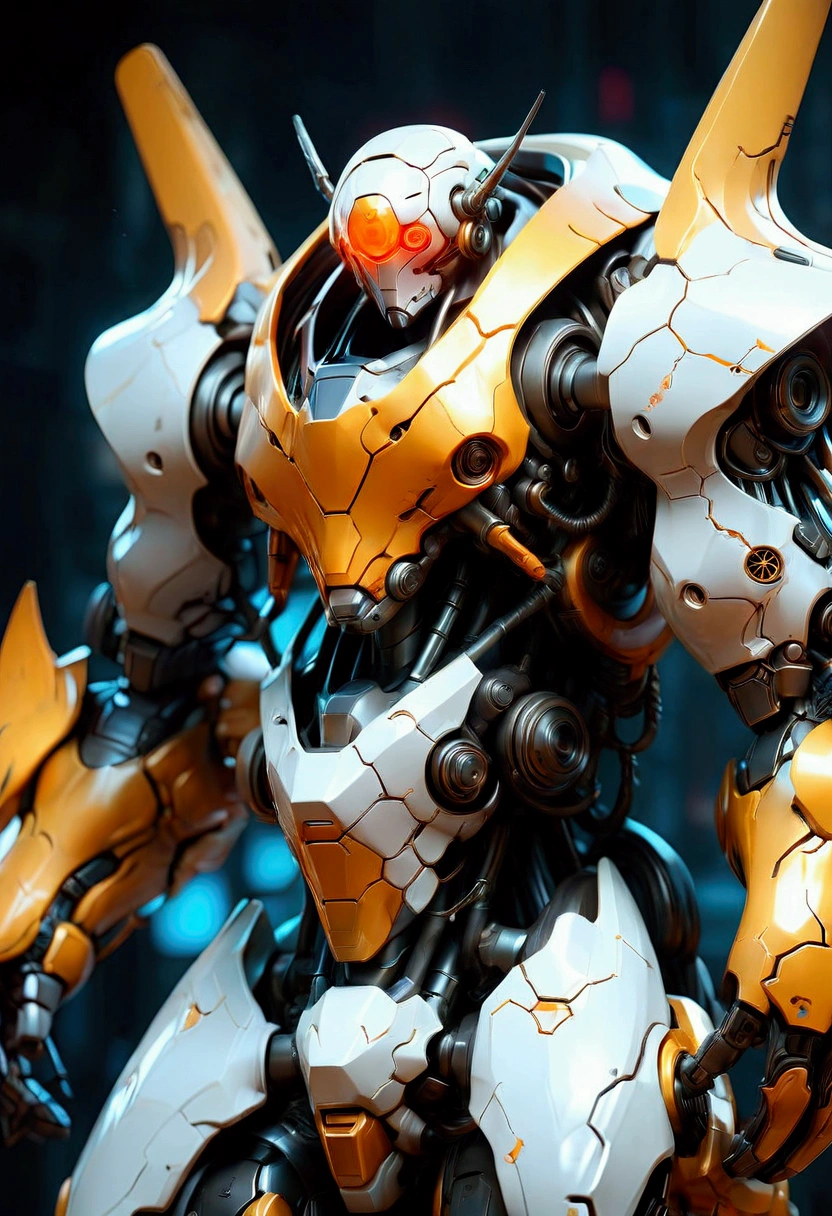 Giant Weapon, a massive futuristic mecha robot, highly detailed mechanical parts, intricate gears and pistons, glowing energy core, dramatic pose, cinematic lighting, sci-fi atmosphere, metallic sheen, depth of field, 8k, concept art style, masterpiece, best quality, very aesthetic, absurdres