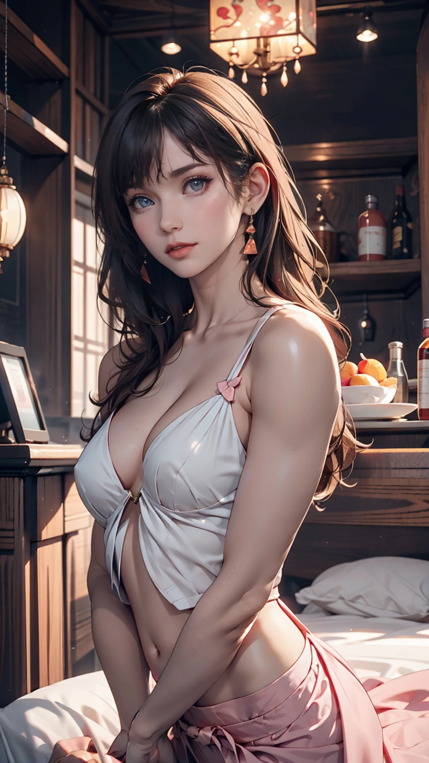 A lovely and sweet Chinese woman, Delicate and sexy collarbone, Attractive goose face, double eyelid, Clever pink eyes, Pink Lips, small, upturned nose, Exposing shoulders, Plump butt, Beautiful long legs, Concentrated face, Face close-up, Ultra HD, Super Detail, Full body photo, Ultra-thin, optimal light transmission ratio, 4 fingers and 1 thumb
