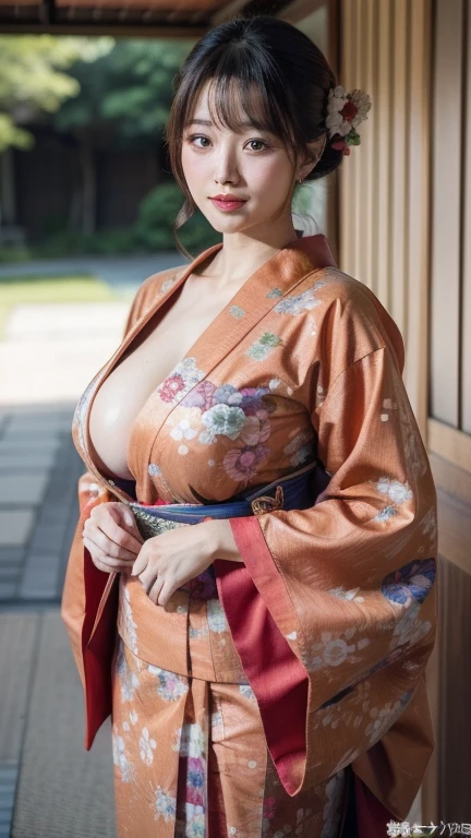 Masterpiece, high resolution photo, a Japanese kimono beauty, plump body, big natural breast, very beautiful face Japanese women, front of few, 8K, UHD