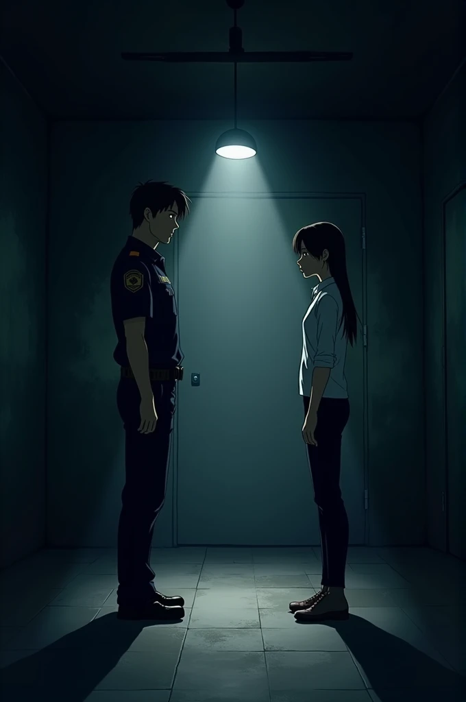 Police interrogation background with light in the middle in anime style