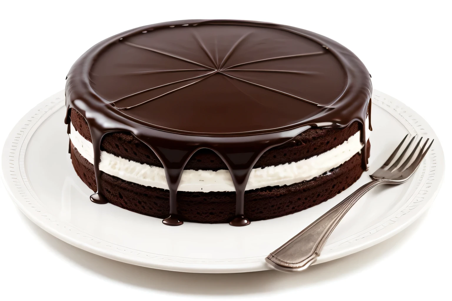 chocolate cake isolated on white background. Delicious chocolate cake with custard sliced with a knife. Enjoy every bite of this sweet dessert. An ideal sweet breakfast option in the morning