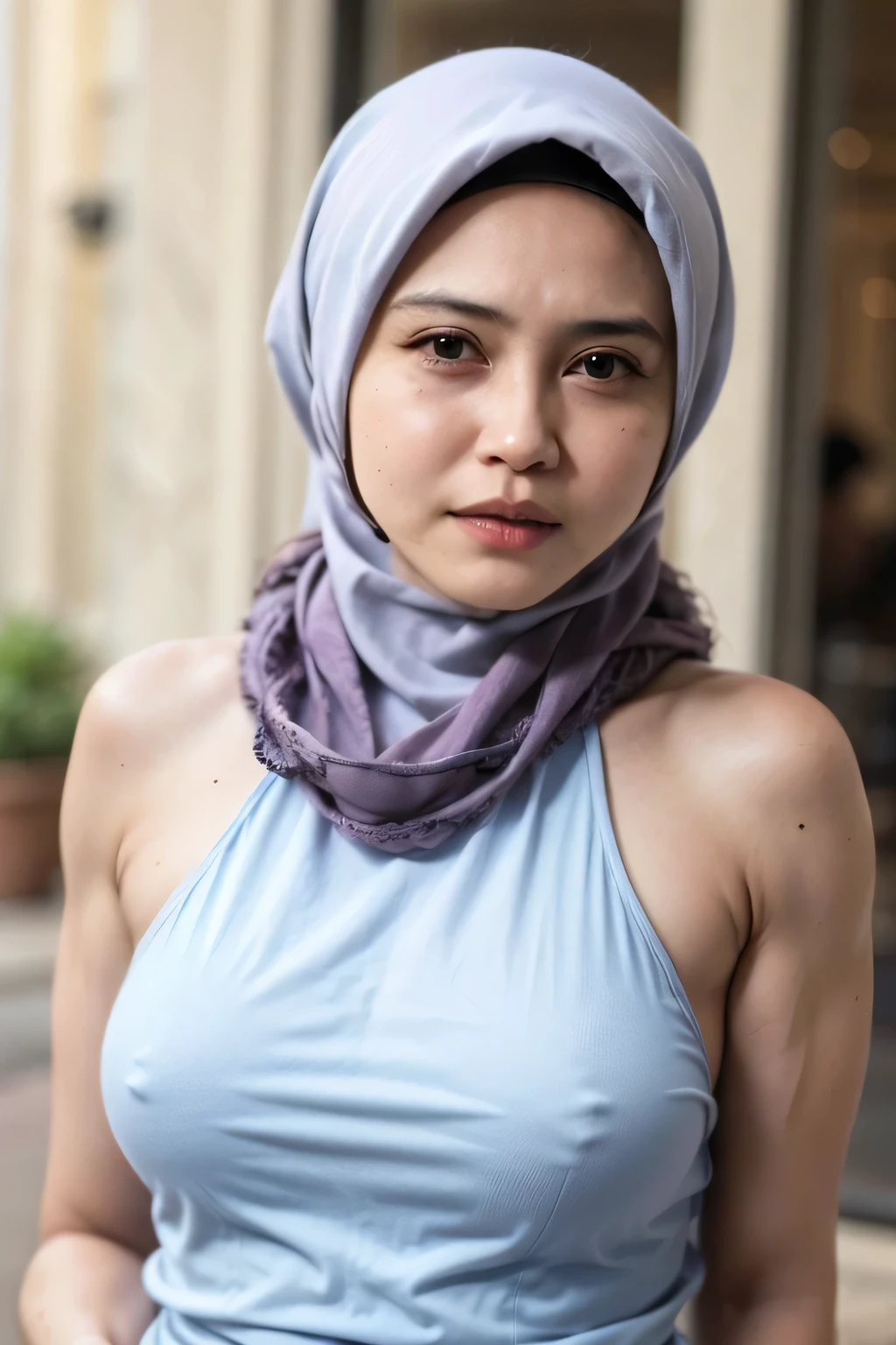 (Chubby ), SCARFS, ((Bright Floral Pattern)), ((Short Pencil Skirt)), (Pencil Singlet floral pattern), (Arm Muscles:1.7), ((Neck Lace)), ((6x-UltraSharp)), Milf , ((Singlet)), Straddling, (( white)), ((Old Lady :1.6)), Very cute like a Matured Lady, ((Stylo Stylish Hijab)), adorable, 2 girl, 55 years old, baby face, shy, half body portrait, ((ANGRY FACE EXPRESSION)),  (face details: 1), (eye details: 1), Cute posed. proportional body. Ultra High Res. (realistic: 2), UHD, Tiny  