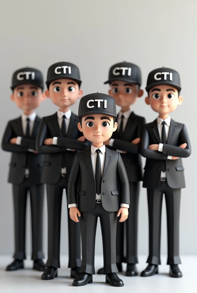 you can make a 3d human white but it should be business-like and with a black cap that has uppercase letters "CTI". Please. that there be several in a work group.