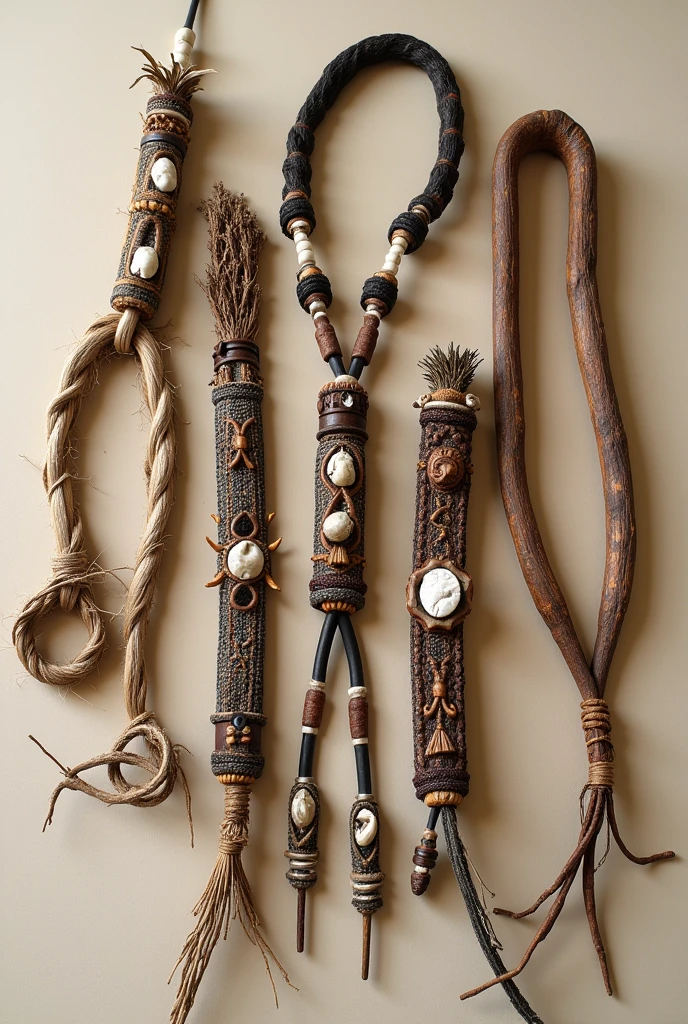 Make me a picture of ankle bracelet accessories from Papuan tradition. The picture should only show the accessories, not the foot.