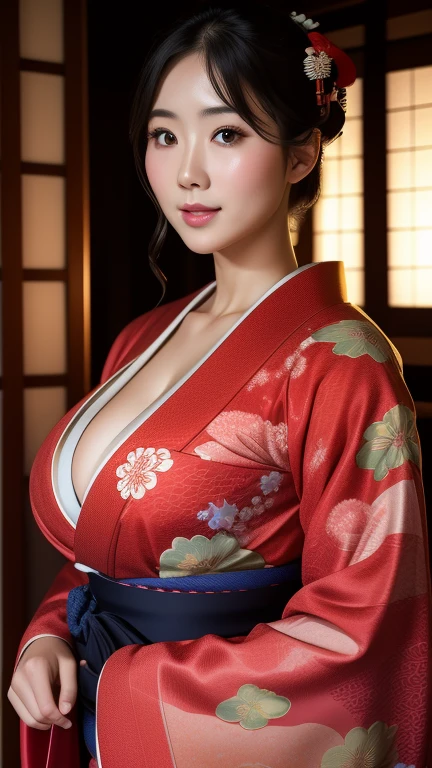 Masterpiece, high resolution photo, a Japanese kimono beauty, plump body, big natural breast, very beautiful face Japanese women, front of few, 8K, UHD